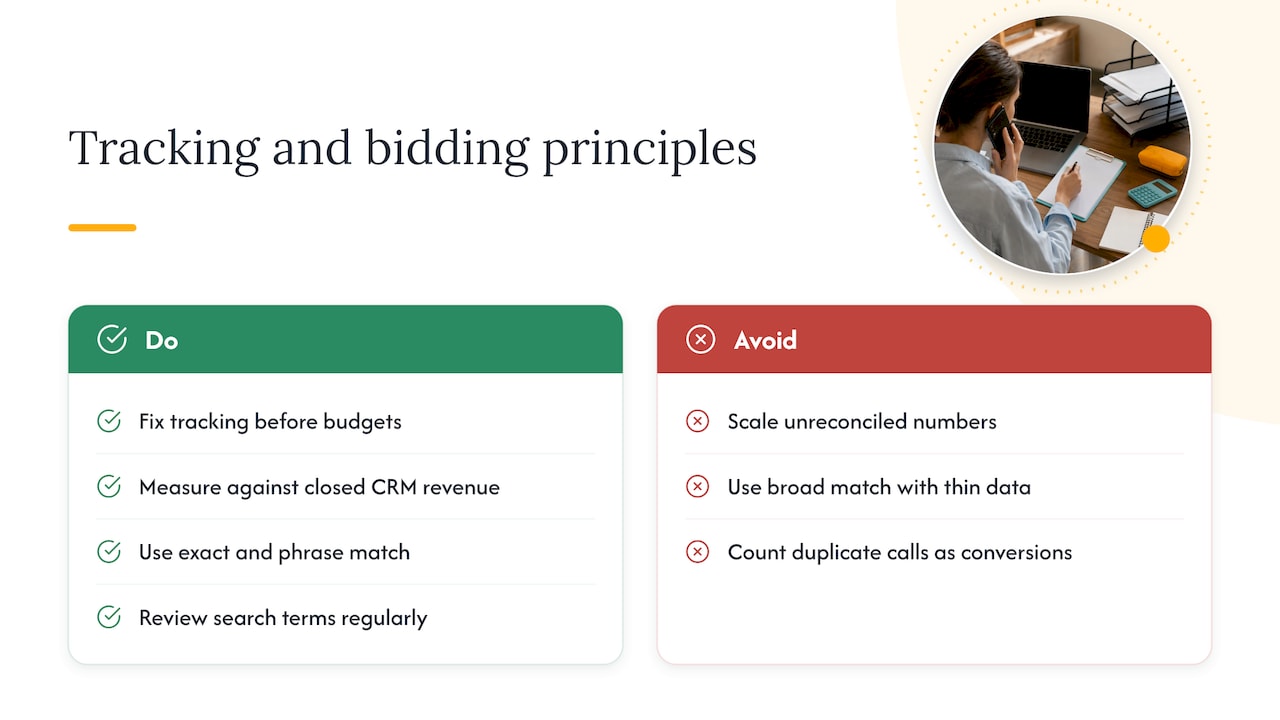 Fix tracking first, then cut wasted spend, then measure against CRM revenue